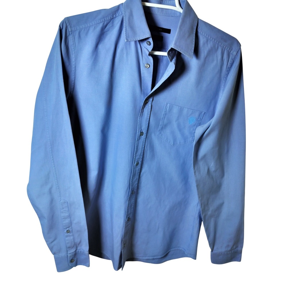 Gucci Mens Slim Fit Button Down Shirt Light Blue Crest Logo Long Sleeve 38 15